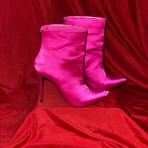 Satin pink booties w/ back zipper from JustFab.